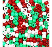 VOOMOLOVE Lot de 1000 perles en plastique pour bracelets, tresses de cheveux et loisirs créatifs Rouge/blanc/vert 6 x 9 mm