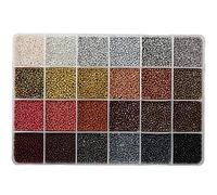 VOOMOLOVE Lot de 15 600 perles de rocaille en verre 12/0, 24 couleurs, 2 mm, kit de fabrication de bracelets avec boîte de rangement en plastique à 24 compartiments pour la fabrication de bijoux