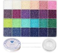 VOOMOLOVE Lot de 15 800 perles de rocaille en verre 12/0, 24 couleurs, 2 mm, avec boîte de rangement en plastique à 24 compartiments pour la fabrication de bijoux (24 couleurs) (24 couleurs-G, 2 mm)
