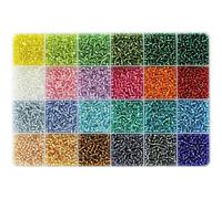 VOOMOLOVE Lot de 7200 perles de rocaille en verre 8/0, 24 couleurs, 3 mm, avec boîte de rangement en plastique à 24 compartiments pour la fabrication de bijoux
