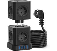 VOOMY 12-in-1 Prise Cube avec USB, multiprise Amovible avec Interrupteur, multiprise en Deux Parties Protection Contre Les surtensions, Powercube 2M câble pour Bureau, Maison, Noir