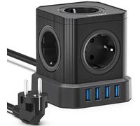 VOOMY Multiprise Cube 9-en-1 avec USB, 5 Prises avec 4 Ports USB, Prise avec Interrupteur, Parasurtenseur avec Interrupteur et Cable 2M, Rallonge Multiprise 2500W, Noir