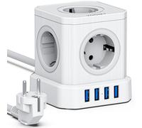 VOOMY Multiprise Cube 9-en-1 avec USB, Multiprise 5 Prises avec 4 Ports USB, Prise avec Interrupteur, Multiprises Parasurtenseur avec Interrupteur et Cable 2M, Rallonge Multiprise 2500W, Blanc