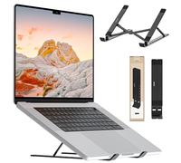 Voomy Support Ergonomique Pliable en Aluminium Recyclé pour Ordinateur Portable, Tablette, Livre, Écran 27 Pouces, Écologique, Ventilation, Polyvalent, Design Élégant, Noir