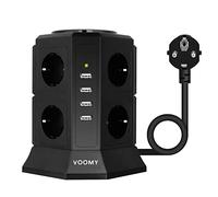 VOOMY Tour Multiprise 8 Prises et 4 USB, Multiprise avec Interrupteurs, Multiprise Parafoudre et Surentension, Rallonge Electrique 2M avec 2500W, Noir