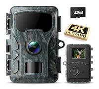 VOOPEAK Caméra de chasse 4 K 48 MP avec carte SD 32 Go, caméra de chasse avec détecteur de mouvement, vision nocturne activée, angle de surveillance de 120 °, déclencheur rapide IR 0,1 s, étanche IP66