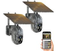 VOOPEAK Lot de 2 Cameras de Chasse 4G Solaire avec Carte SIM, Camera Chasse Connectée Téléphone, Caméra de Chasse Infrarouge Vision Nocturne Détection de Mouvement Étanche pour Animaux Sauvages