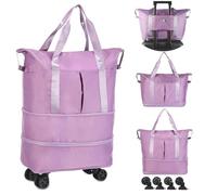 VOOWO Rolling Duffle Bag with Wheels, Extensible Foldable Duffel Bag with Wheels for Travel, Rolling Luggage Carry on Duffel Bags, Wheeled Travel Duffle Bags, Large Weekend Bag for Women (Purple)