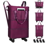 VOOWO Sac de Sport à roulettes avec roulettes, 28 à 66 L, Pliable, Extensible, avec roulettes, pour Voyage, Bagage à roulettes, Grand Sac de W nd pour Homme et Femme, Violet Intense, Sac de Sport