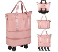 VOOWO Sac de Voyage à Roulettes Extensible Pliable avec Roulettes pour Voyage Bagage à Roulettes Bagage à Main Sac de Voyage Grand Sac de W nd pour Homme et Femme, rose, Sac de voyage extensible à