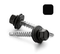 VOOXA Lot de 100 vis auto-perceuses à tôle trapézoïdale, 4,8 x 35 mm, avec rondelle d'étanchéité EPDM, en acier galvanisé RAL9005, noir, tête hexagonale SW8