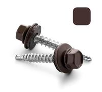 VOOXA Lot de 50 vis à tôle trapézoïdale autoforeuses, 4,8 x 60 mm, avec rondelle d'étanchéité EPDM, acier étamé RAL8017, marron chocolat, tête hexagonale SW8