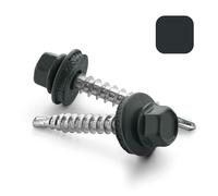 VOOXA Lot de 50 vis à tôle trapézoïdale autoforeuses, 4,8 x 60 mm, avec rondelle d'étanchéité EPDM, en acier galvanisé RAL7024, gris graphite, tête hexagonale SW8