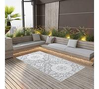 Vopese Tapis d'extérieur en polypropylène gris clair 160 x 230 cm pour balcon, terrasse ou cuisine