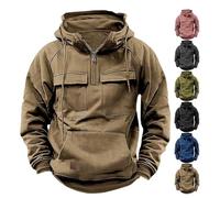 Vopetroy 2025 New Mens Tactical Hoodies Quater-Zip Pullover Vintage Sweatshirt Casual Long Sleeve Cargo Hoodie (Khaki,X-Large)