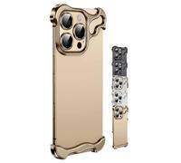 Vopetroy Alloy Armor Bumper Case for IPhone 16/15/14Pro Max, Minimalist Unique Titanium Alloyarmor Premium Frameless Case, Anti Drop Protective Metal Bumper Phone Cases (for 15PгoMаx,Gold)