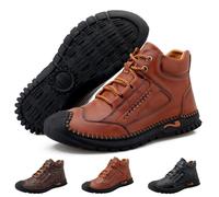 Vopetroy Leather Boots - Men’s Handmade Waterproof Casual Boots with Arch Support, Pressure Relief & All-Day Comfort (Red-Brown,44)