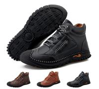 Vopetroy Leather Boots - Men’s Handmade Waterproof Casual Boots with Arch Support, Pressure Relief & All-Day Comfort (Black,38)