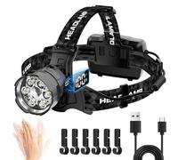 VOPHICHO Lampe Frontale LED Ultra Puissante 90000 Lumens Rechargeable USB-C Lampe Frontale 9000mAh, 7 Modes et Capteur Lampe Torche 150° Réglable IPX7 Étanche pour Camping Randonnée Pêche