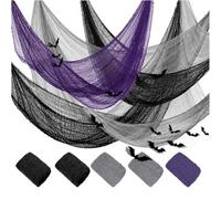 VOPIWOZ 5 Pièces 183 X 76 cm Halloween Gaze Tissu De Décoration Effrayant Cheesecloth avec 12 3D Chauve-Souris, Halloween Décoration De Intérieur Extérieur(2 Noir+2 Gris +1 Orange)
