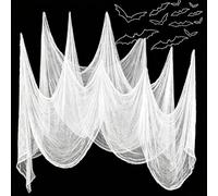 VOPIWOZ 85'' X 197'' Tissus Halloween Decoration Effrayante Gaze Drap Blanc avec 12 3D Chauve-Souris, Halloween Décoration De Porte et Haunted Home Party Decoration Intérieur Extérieur (Blanc)