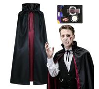 VOPIWOZ Costume de Vampire pour Halloween, Cape de Vampire pour Enfants et Adultes pour Halloween et Le Carnaval, Faux Sang et Peinture Blanche (140 cm)