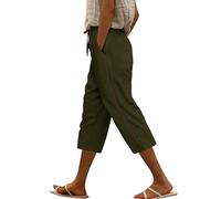 Voqeen Pantalon Lin Femme Pantacourt Été Taille Élastique Et Cordon De Serrage Pantalon Corsaire Léger avec Poches Short Lin Décontracté Pantalon 3/4 Creux pour Femmes