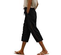 Voqeen Pantalon Lin Femme Pantacourt Été Taille Élastique Et Cordon De Serrage Pantalon Corsaire Léger avec Poches Short Lin Décontracté Pantalon 3/4 Creux pour Femmes