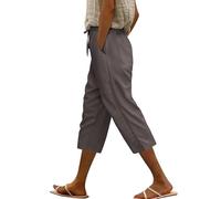Voqeen Pantalon Lin Femme Pantacourt Été Taille Élastique Et Cordon De Serrage Pantalon Corsaire Léger avec Poches Short Lin Décontracté Pantalon 3/4 Creux pour Femmes