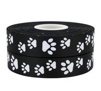 VORAGA Ruban gros-grain Motif empreintes de pattes Noir 2 m x 22 mm Idéal pour les amoureux des animaux