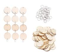 VORCOOL 50pcs Rond en Bois Tranche de Bois avec Trous et 50pcs Anneaux Boucles de Fer