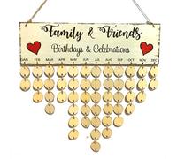 VORCOOL Calendrier d'anniversaire familial en bois à suspendre avec 50 disques ronds