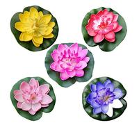 VORCOOL Lot de 5 nénuphars flottants artificiels en EVA pour Bassin de Fleurs de Lotus 10 cm (Rouge/Jaune/Bleu/Rose/Rose Clair)
