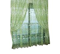 VORCOOL Rideau en voilage transparent avec œillets 100 x 200 cm imprimé floral Rideau décoratif pour chambre à coucher salon fenêtre balcon, Polyester, vert, 100x200cm