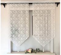 Vordesack Panneaux Jacquard Lot de 2 rideaux de bistrot avec franges - Store court avec broderie florale - H x l 90 x 60 cm - Fleurs