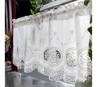 Vordesack Rideau brise-bise avec broderie en coton fleurs et bord dentelle style maison de campagne avec tringle 1 pièce Blanc HxL 40 x 150 cm