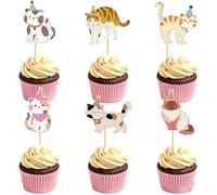Vordpe 36 Pièces Décorations pour Cupcakes Chat, Cake Toppers de Chat pour Anniversaire, Déco de Muffins et Gâteaux, Accessoires de Fête Thème Animaux, Baby Shower, Anniversaire Enfant (Chaton)