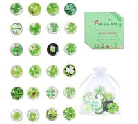 Vordpe Lot de 24 pierres en verre porte-bonheur trèfle à quatre feuilles - Cadeaux d'invités - Nouvel An - Décoration de table - Bonne chance - Petits cadeaux pour mariage, fête, cartes de vœux