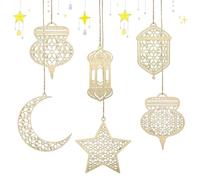 Vordpe Lot de 6 pendentifs en bois d'ornement du Ramadan, décoration du Ramadan, signe suspendu de l'Aïd, pour les décorations du Ramadan Eid Mubarak, accessoires de fête DIY