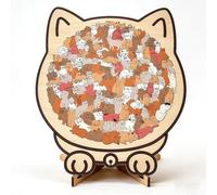 Vordpe Puzzle en forme de chat, puzzle irrégulier avec support, 135 pièces, en bois coloré, cadeau créatif pour les amoureux des chats (B)