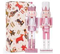 VorFor 2 Pièces Roi Rose + Tambour Soldat Casse Noisette Noel,30CM Soldat Casse Noisette Décorations,Bois Nutcracker Christmas Cadeau de Pendule à la Maison,Rose Décoration Noel.
