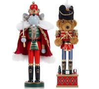 VorFor 2PCS Casse Noisette Noel Puppe,28cm Figurine, Nutcracker Christmas,Casse Noisette en Bois(Tambour Soldat Ourson + Escrime Rat Roi),Décoration De Noël à l'intérieur,Un Excellent Cadeau De