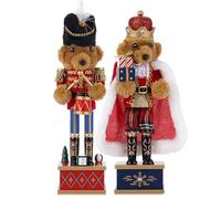 VorFor 2PCS Casse Noisette Noel Puppe,28cm Figurine, Nutcracker Christmas,Casse Noisette en Bois(Tambour Soldat Ourson + Roi Ourson),Décoration De Noël à l'intérieur,Un Excellent Cadeau De