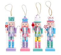 VorFor 4 Pièces Couleur Bonbon Casse Noisette Noel,12CM Soldat Casse Noisette,Bois Massif Nutcracker Christmas Balancier,Figurine Foyer Décoration Noel.