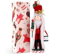 VorFor Casse Noisette Noel Puppe,35cm Figurine, Nutcracker Christmas,Casse Noisette en Bois(Tête Cadeau Père Noël),Décoration De Noël à l'intérieur,Un Excellent Cadeau De