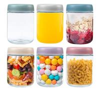 VORHOT 480ml Bocaux en Verre a Visser, Lot de 6 Pot Yaourt en Verre avec Couvercle étanches, Empilable Bocal D'avoine de Nuit, Pot de Conservation Mason Jar pour Salade Confiture Conserve