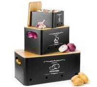 VORHOT Boite Pomme de Terre, Lot de 3 Rangement Oignons Ail Pomme de Terre, Conservation Pomme de Terre avec Couvercle en Bambou, Noir