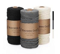 VORHOT Corde Macramé 3mm, Fil Coton pour Bricolage, Artisanat, Tapisserie, Plante Suspendue - Gris, Blanc, Noir - Décoration Boho