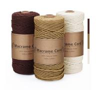 VORHOT Corde Macramé 3mm, Fil Macramé 3mm, Macrame Corde Lot Kaki Marron Beige, Coton, Bobine Fil Macrame pour Bricolage, Artisanat, Tapisserie, Plante Suspendue, Décoration Boho