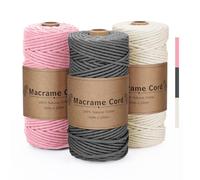 VORHOT Corde Macramé 3mm, Fil Macramé 3mm, Macrame Corde Lot Rose Gris Beige, Coton, Bobine Fil Macrame pour Bricolage, Artisanat, Tapisserie, Plante Suspendue, Décoration Boho